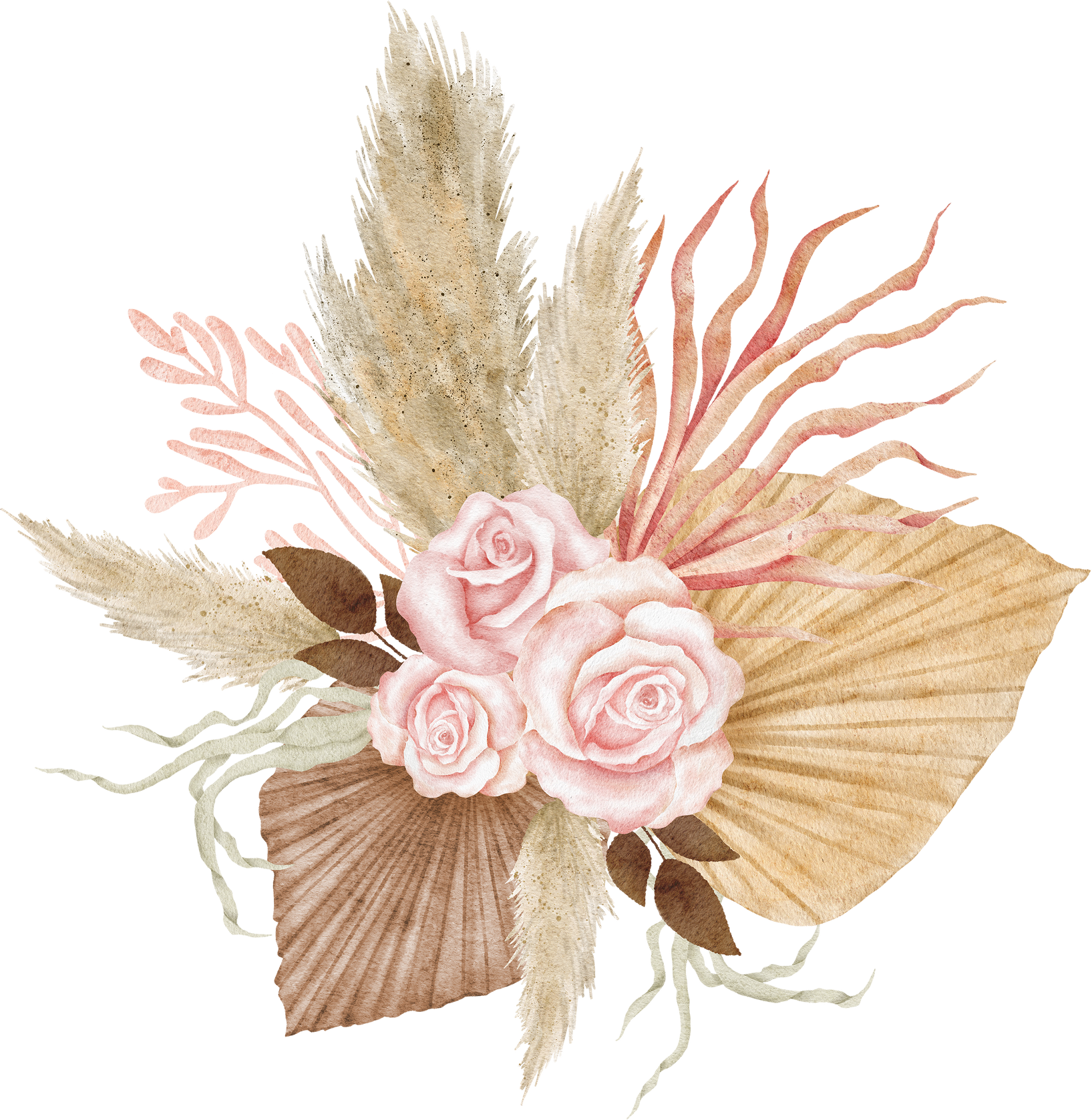 Watercolor boho tropical dried flower bouquet