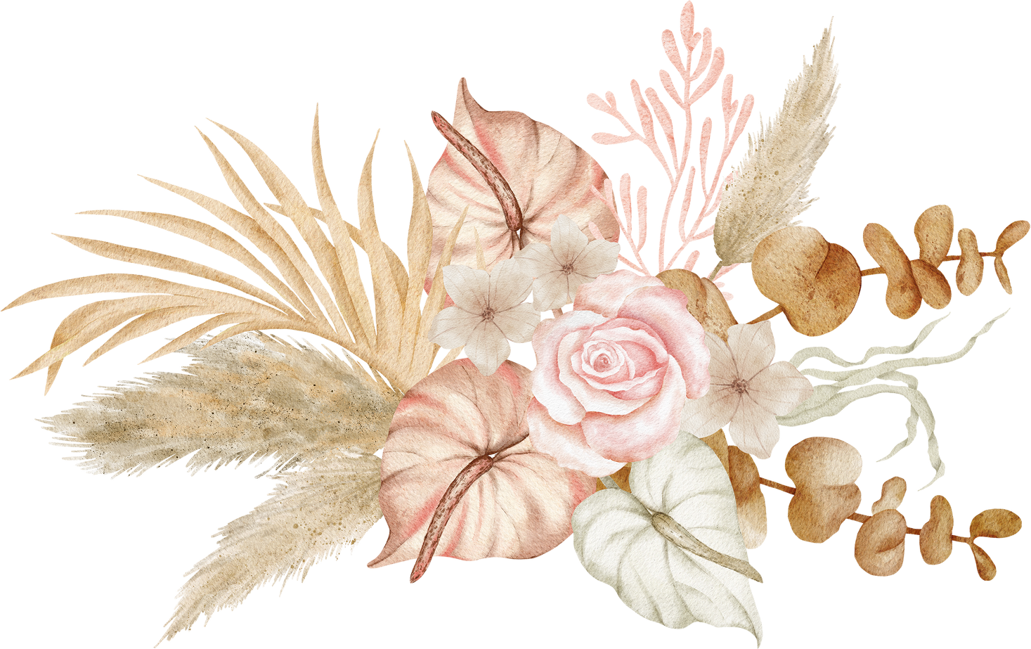 Watercolor boho tropical dried flower bouquet