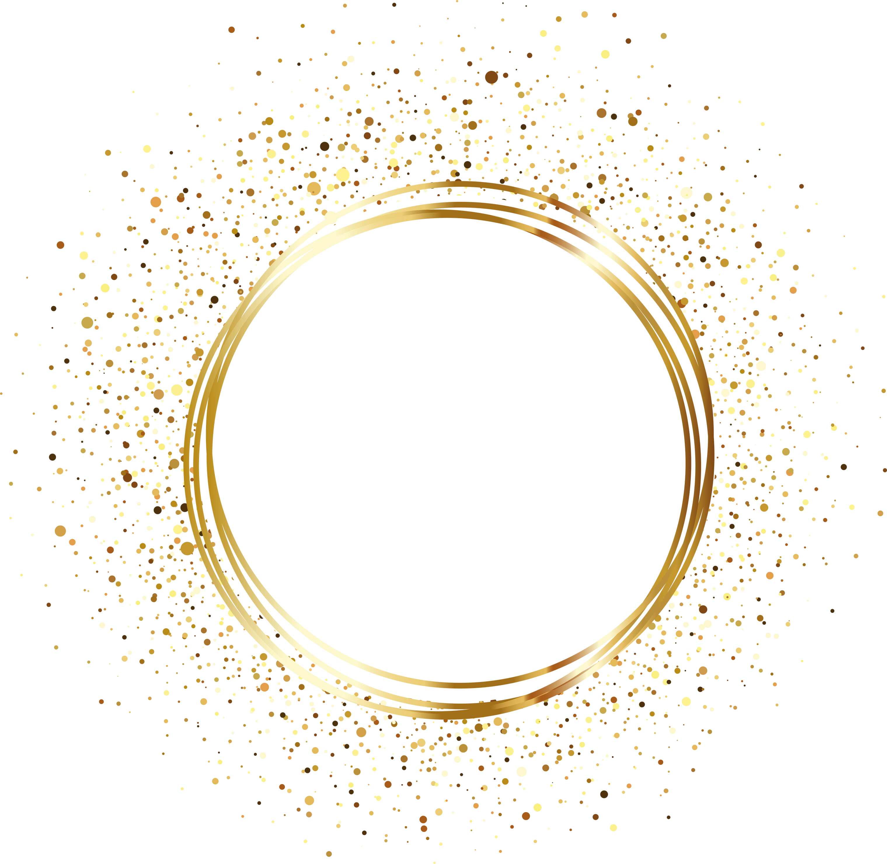 Gold round frame with flying glitter and sequins vector illustration
